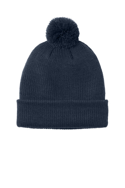 Front View of RiverBlNv Port Authority Cozy Pom Beanie C978 plain