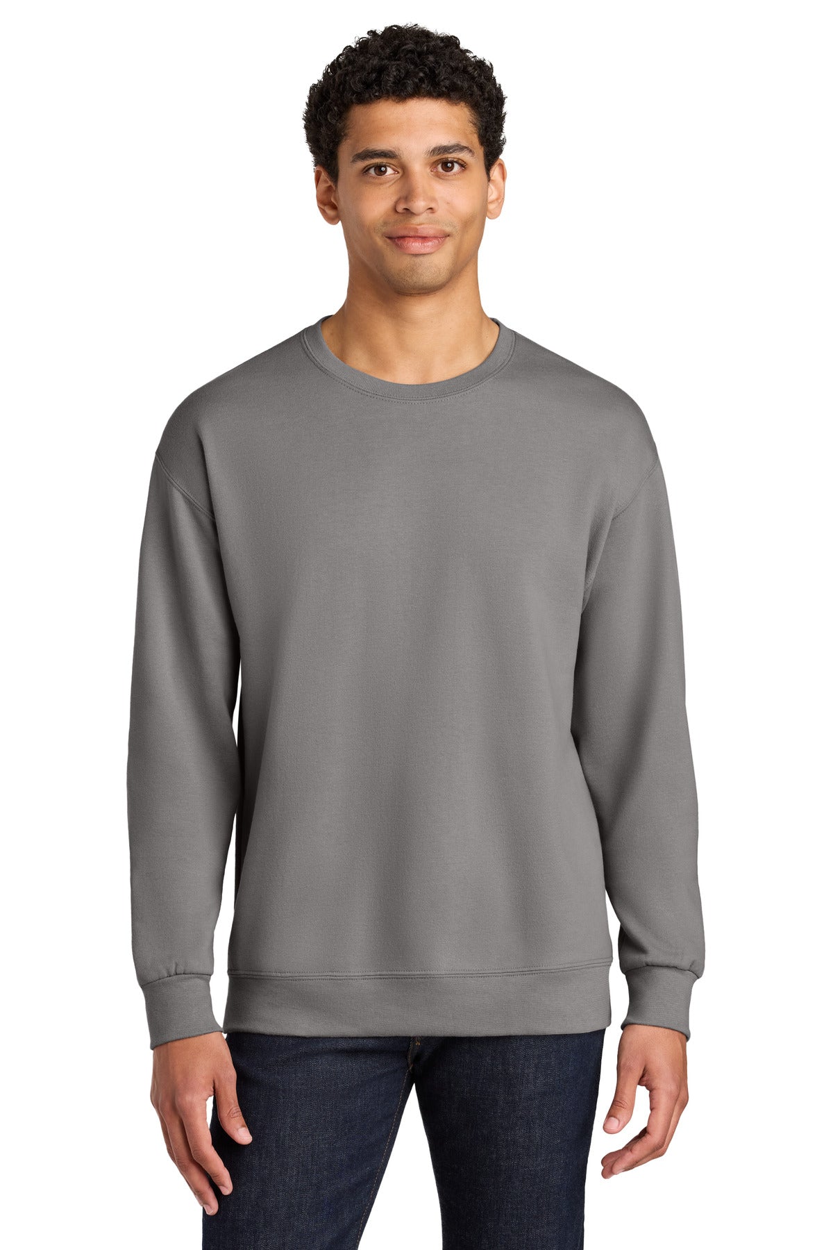 Front View of Rock Jerzees Ultimate Unisex CVC Ring Spun Crewneck Sweatshirt IC48M plain