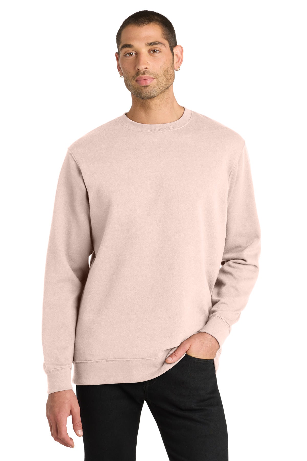 Front View of Rosewater Pink District V.I.T. Fleece Crew DT6104 plain