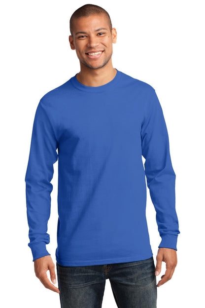 Front View of Royal Blue Port & Co Long Sleeve Essential Tee. PC61LS plain