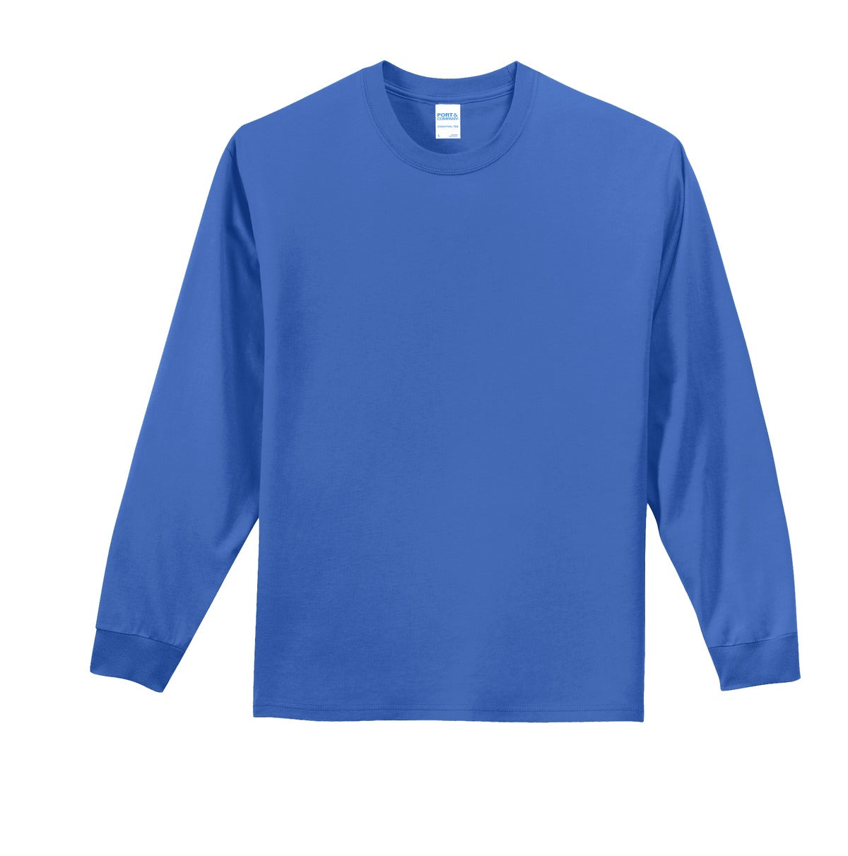 Front View of Royal Blue Port & Co Long Sleeve Essential Tee. PC61LS plain