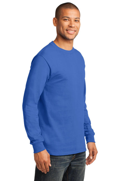 Front View of Royal Blue Port & Co Long Sleeve Essential Tee. PC61LS plain