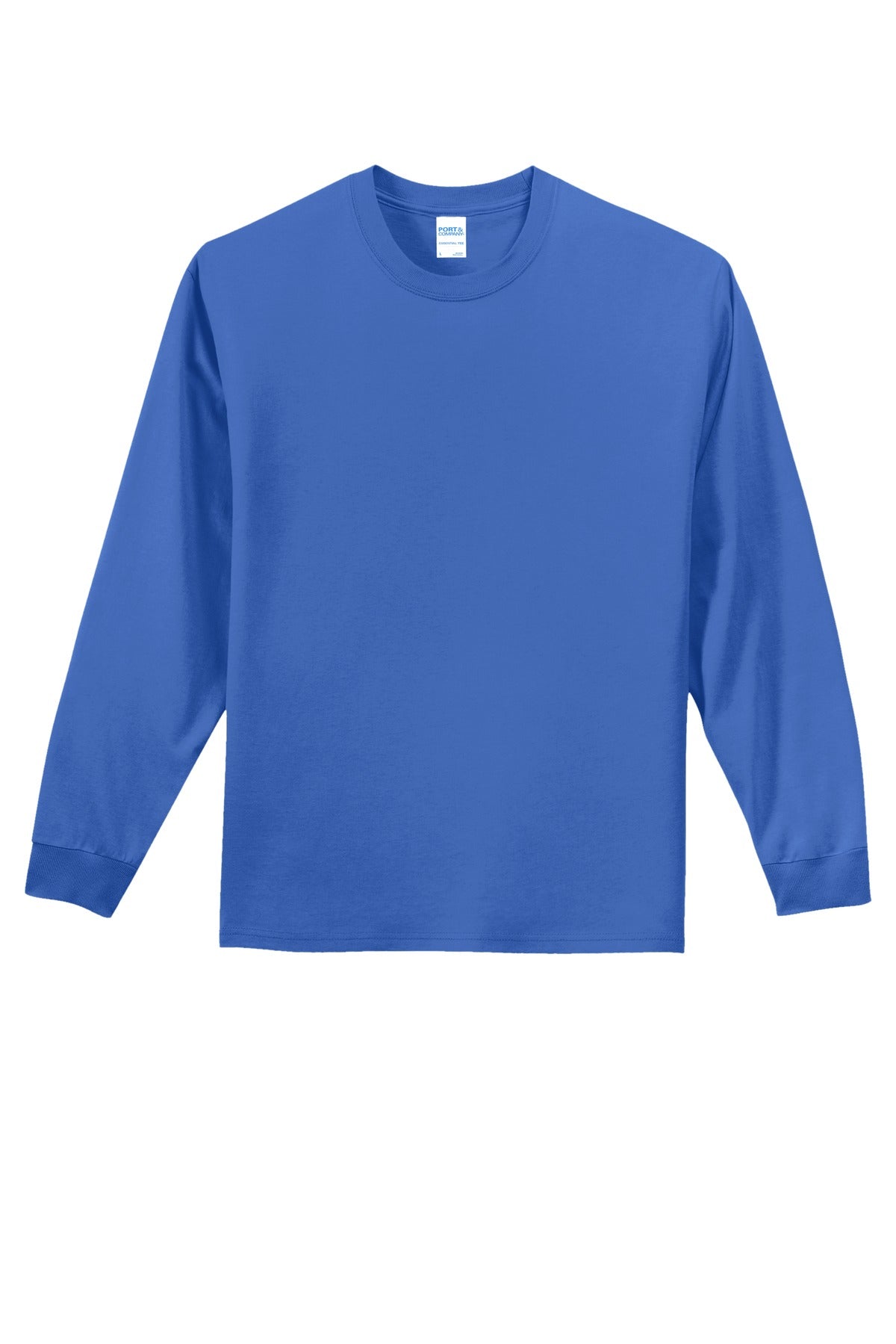 Front View of Royal Blue Port & Co Long Sleeve Essential Tee. PC61LS plain