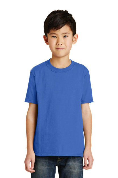 Front View of Royal Blue Port & Co Youth Core Blend Tee. PC55Y plain