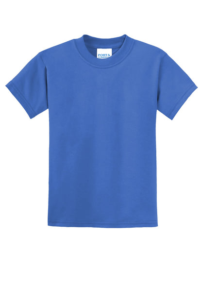 Front View of Royal Blue Port & Co Youth Core Blend Tee. PC55Y plain