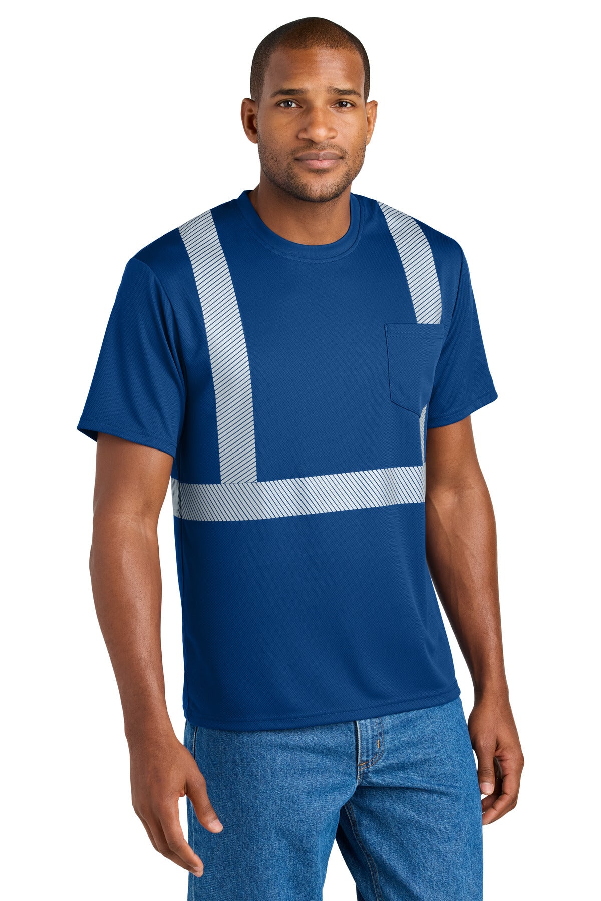 Front View of Royal CornerStone Enhanced Visibility Segmented Tape Tee CS206 plain