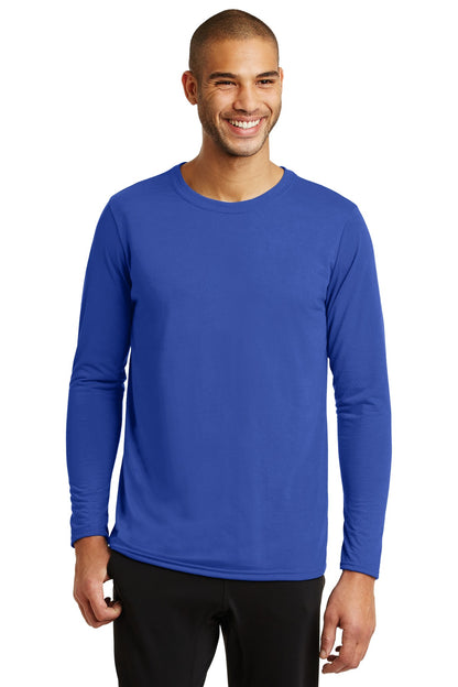 Front View of Royal Gildan Performance Long Sleeve T-Shirt. 42400 plain