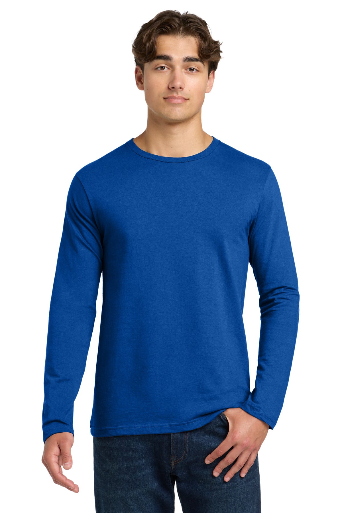 Front View of Royal Gildan Softstyle Long Sleeve T-Shirt. 64400 plain