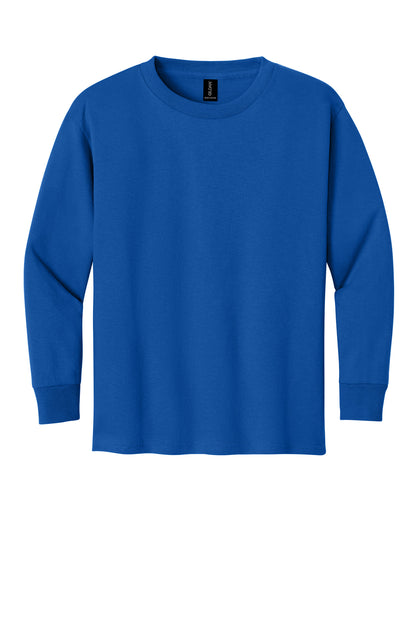 Front View of Royal Gildan Youth Heavy Cotton 100% Cotton Long Sleeve T-Shirt. 5400B plain