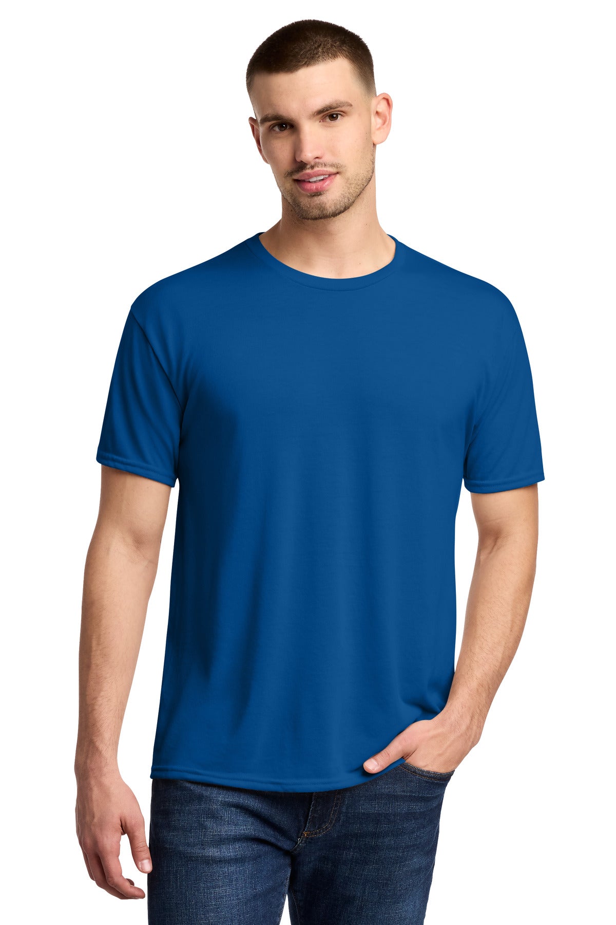 Front View of Royal Jerzees Dri-Power 100% Polyester T-Shirt. 21M plain