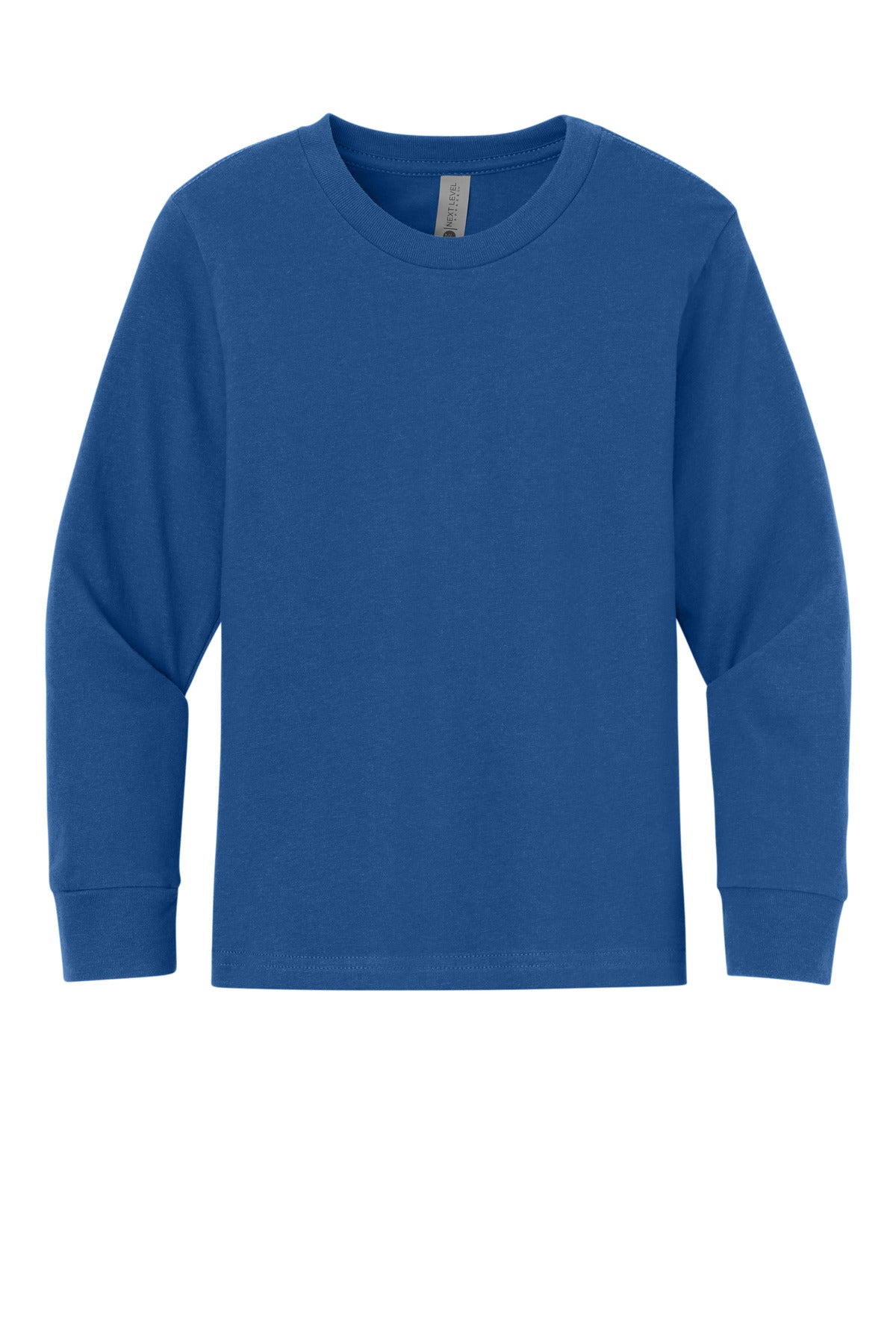 Front View of Royal Next Level Apparel Youth Cotton Long Sleeve Tee NL3311 plain