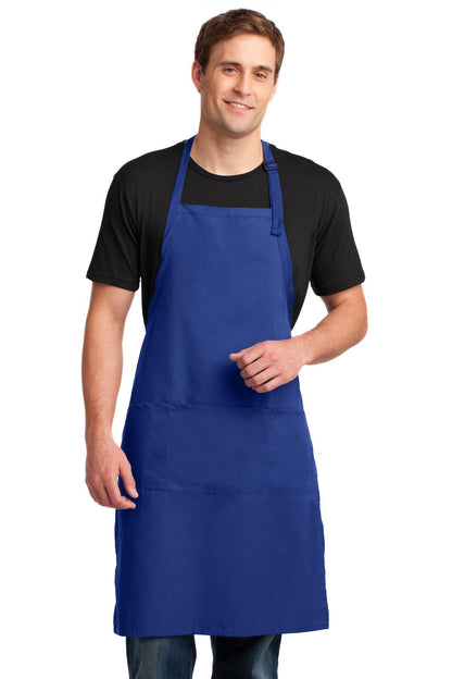 Front View of Royal Port Authority Easy Care Extra Long Bib Apron with Stain Release. A700 plain