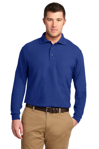 Front View of Royal Port Authority Silk Touch Long Sleeve Polo. K500LS plain