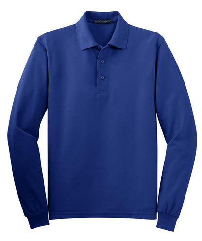 Front View of Royal Port Authority Silk Touch Long Sleeve Polo. K500LS plain
