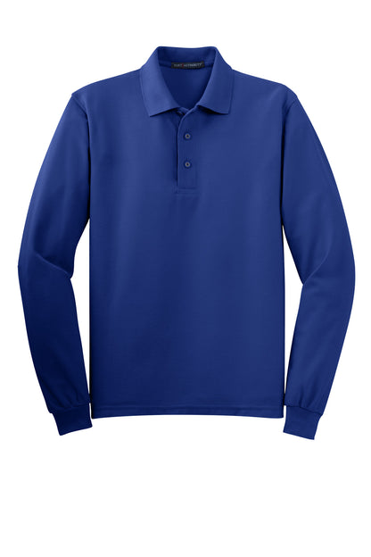 Front View of Royal Port Authority Silk Touch Long Sleeve Polo. K500LS