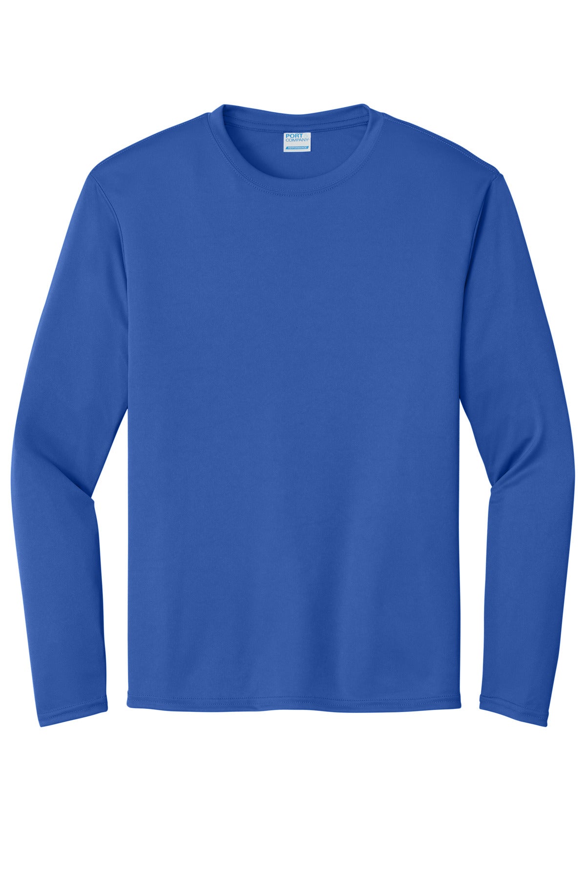 Front View of Royal Port & Co Long Sleeve Performance Tee. PC380LS plain