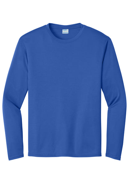 Front View of Royal Port & Co Long Sleeve Performance Tee. PC380LS plain