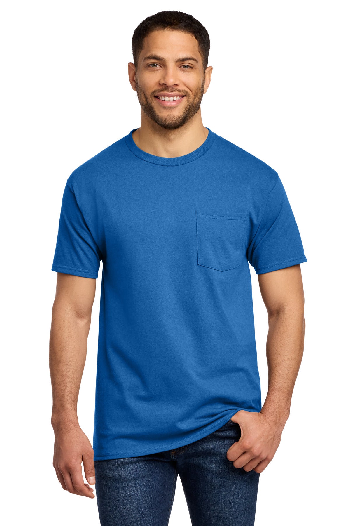 Front View of Royal Port & Co Tall Essential Pocket Tee. PC61PT plain