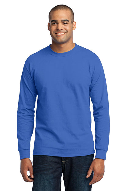 Front View of Royal Port & Co Tall Long Sleeve Core Blend Tee. PC55LST plain