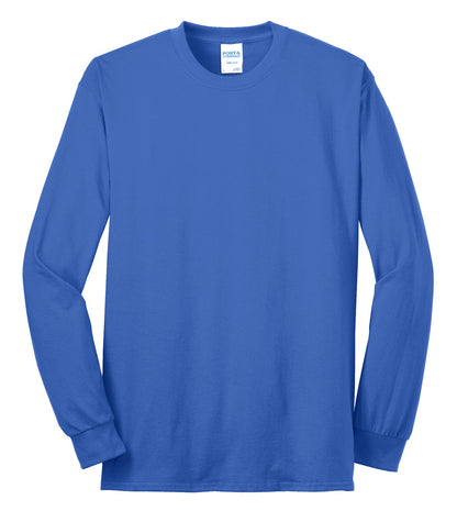 Front View of Royal Port & Co Tall Long Sleeve Core Blend Tee. PC55LST plain