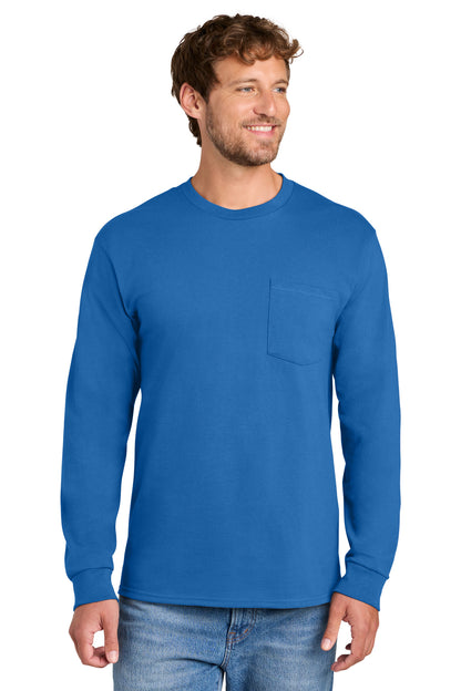 Front View of Royal Port & Co Tall Long Sleeve Essential Pocket Tee. PC61LSPT plain