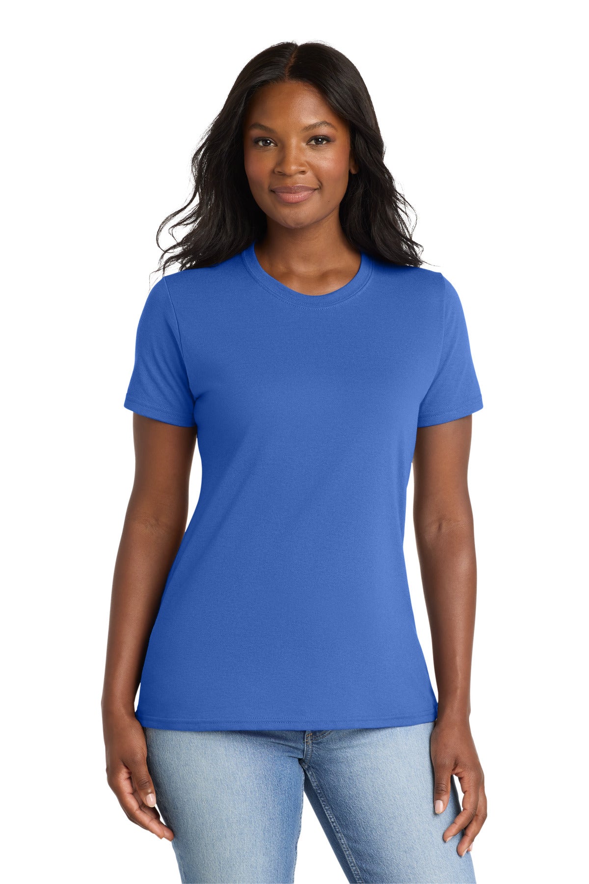 Front View of Royal Port & Co Women's Core Blend Tee. LPC55 plain