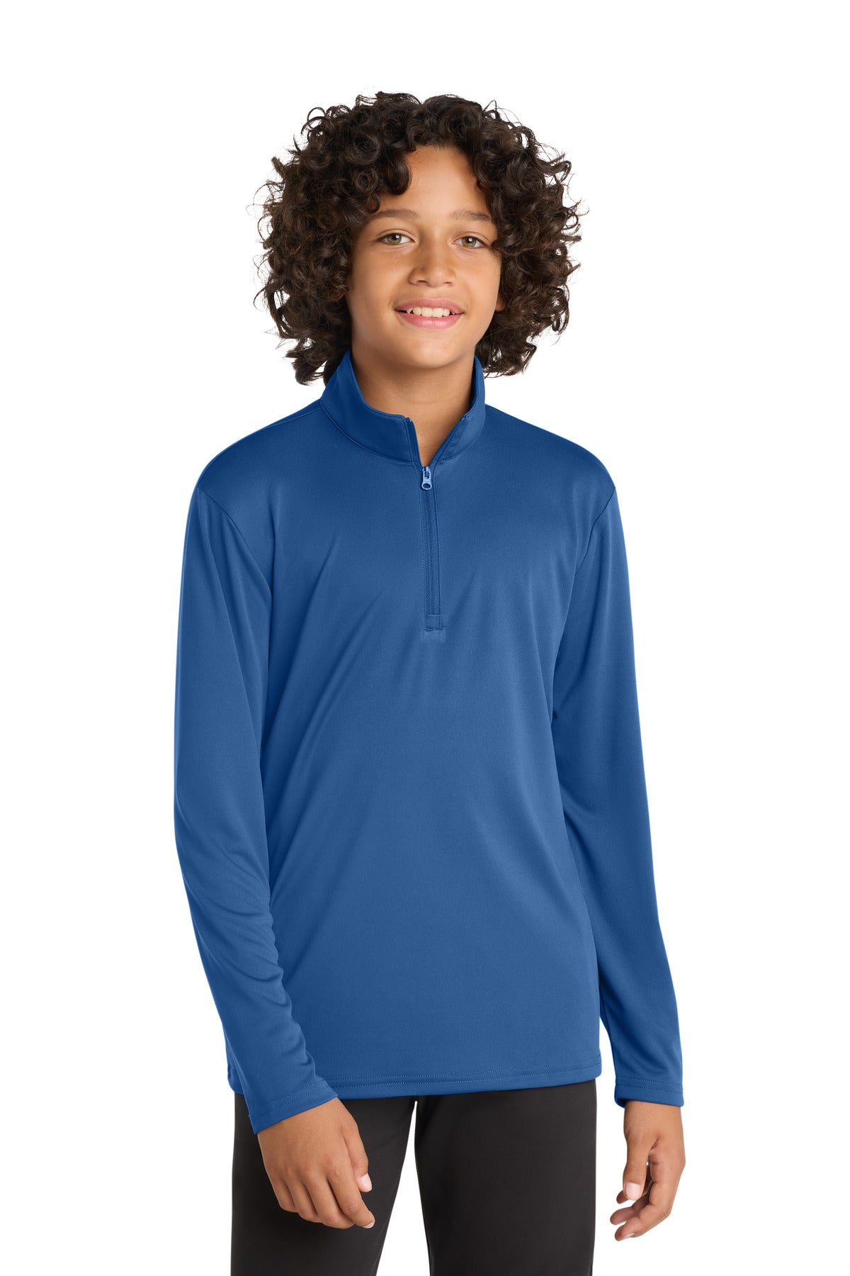 Front View of Royal Sport-Tek Youth PosiCharge Competitor 1/4-Zip Pullover. YST357 plain