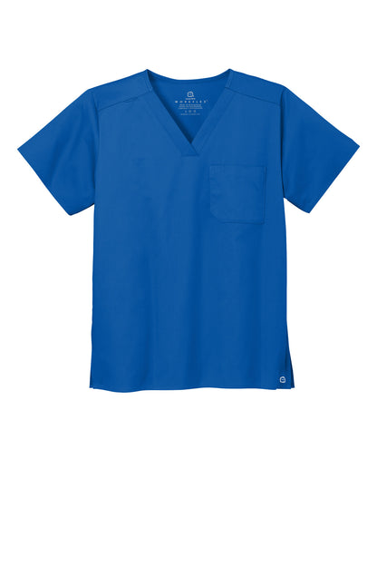 Front View of Royal Wink Unisex WorkFlex Chest Pocket V-Neck Top WW3160 plain