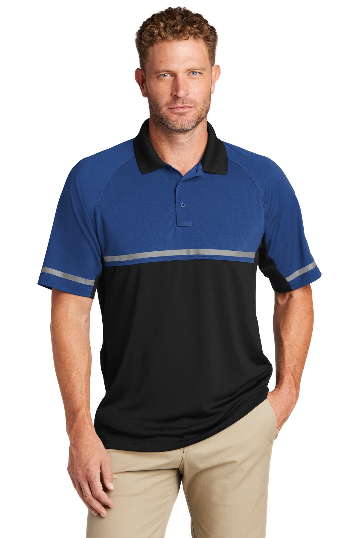 Front View of Royal/Black CornerStone Select Lightweight Snag-Proof Enhanced Visibility Polo CS423 plain