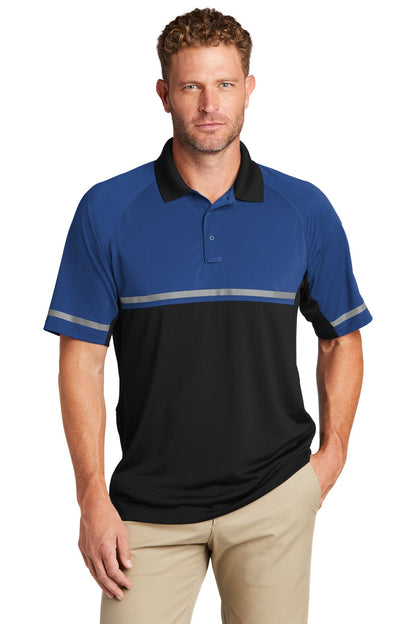 Front View of Royal/Black CornerStone Select Lightweight Snag-Proof Enhanced Visibility Polo CS423 plain