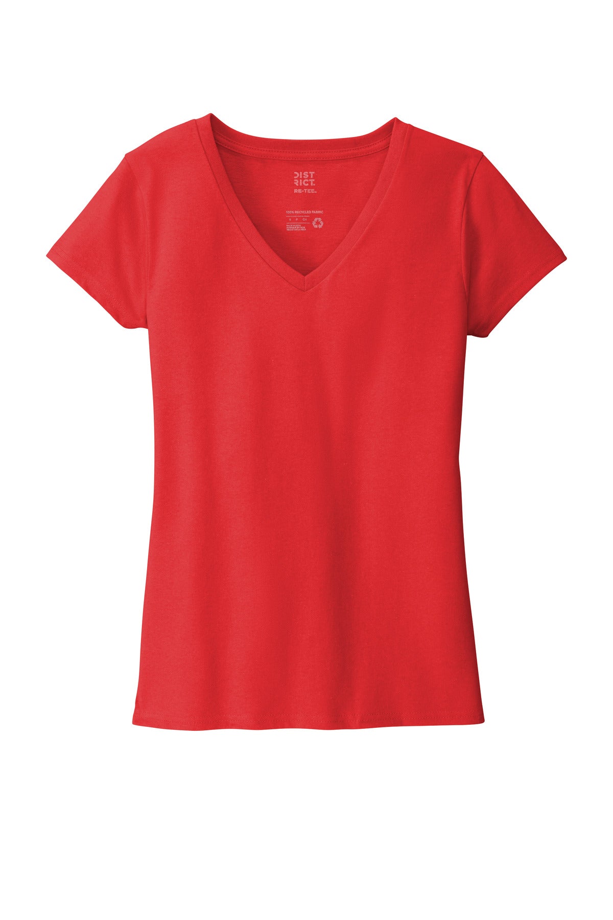 Front View of Ruby Red District Women's Re-Tee V-Neck DT8001 plain