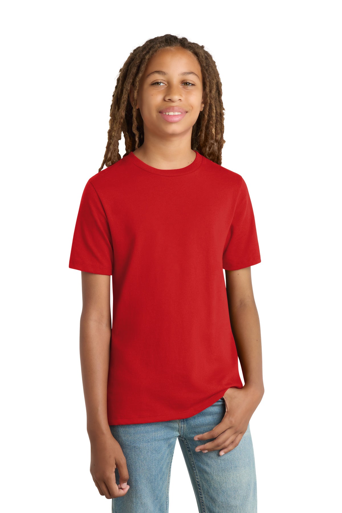Front View of RubyRed District Youth Re-Tee DT8000Y plain