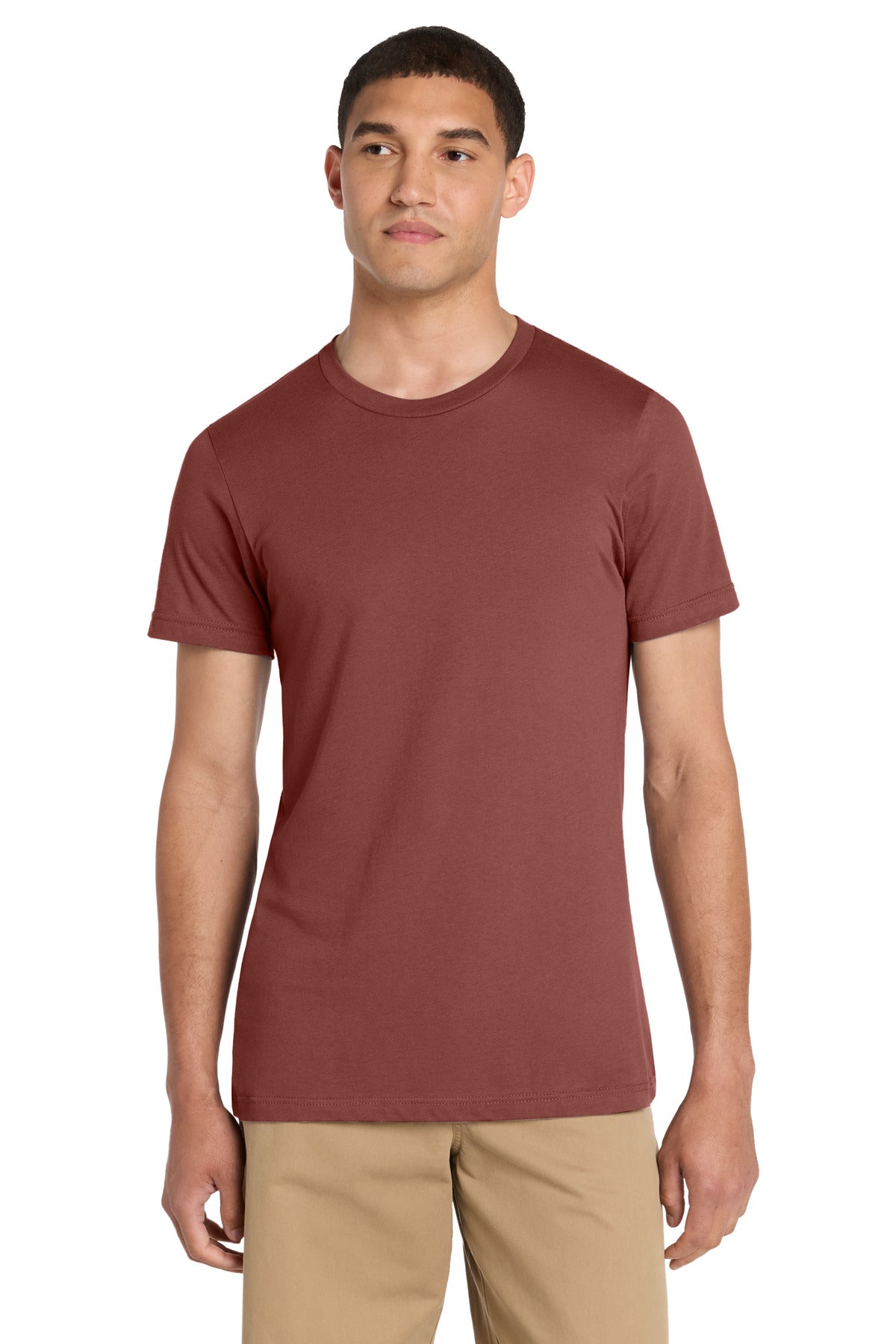Front View of Rust BELLA+CANVAS Unisex Jersey Short Sleeve Tee. BC3001 plain