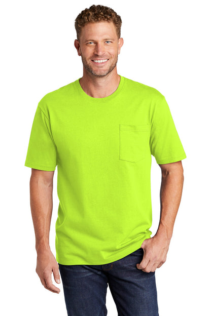 Front View of Safety Green CornerStone Workwear Pocket Tee CS430 plain