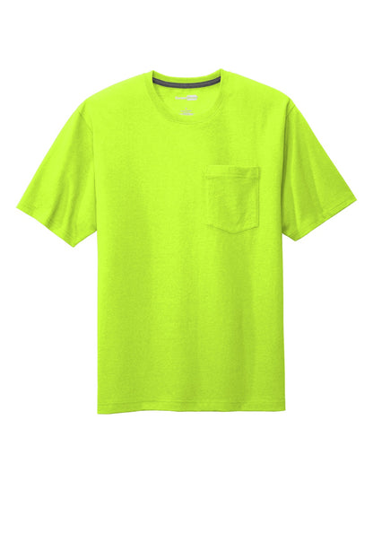 Front View of Safety Green CornerStone Workwear Pocket Tee CS430 plain