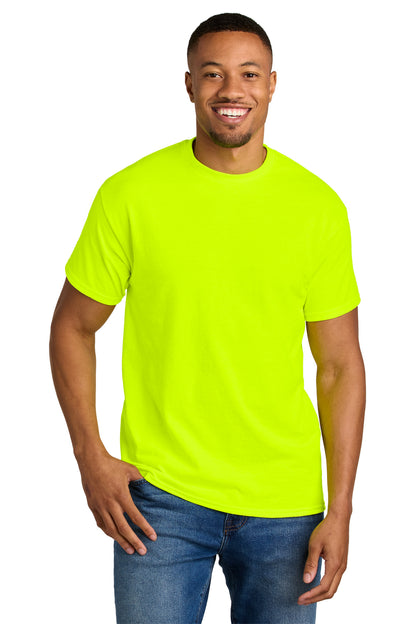 Front View of Safety Green Gildan DryBlend 50 Cotton/50 Poly T-Shirt. 8000 plain