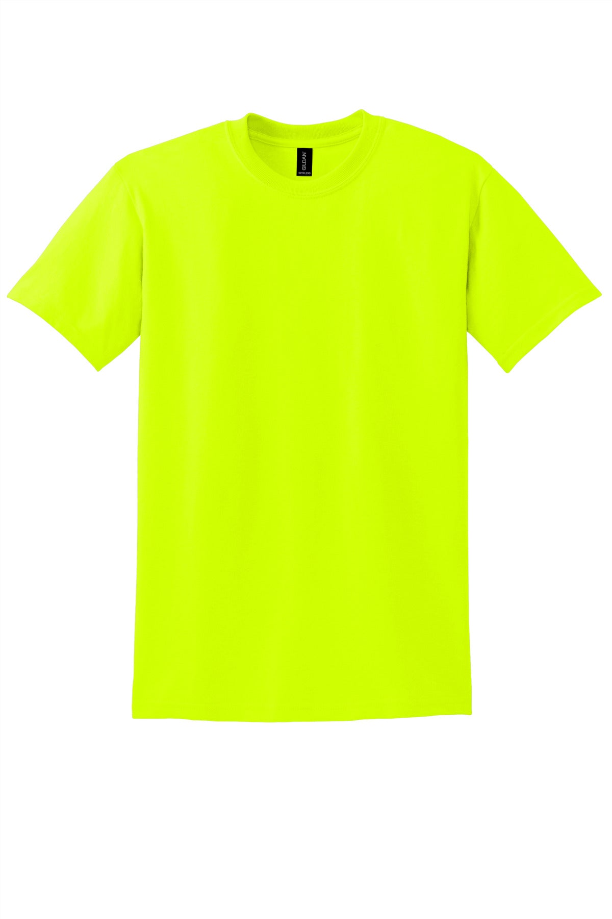 Front View of Safety Green Gildan DryBlend 50 Cotton/50 Poly T-Shirt. 8000 plain
