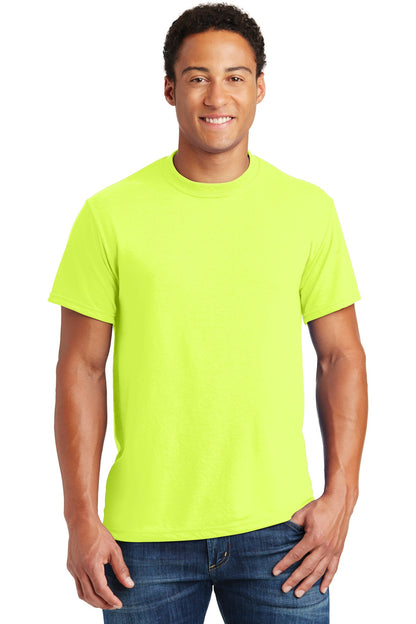 Front View of Safety Green Jerzees Dri-Power 100% Polyester T-Shirt. 21M plain