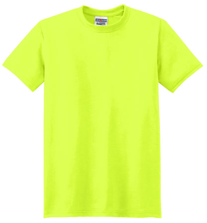 Front View of Safety Green Jerzees Dri-Power 100% Polyester T-Shirt. 21M plain