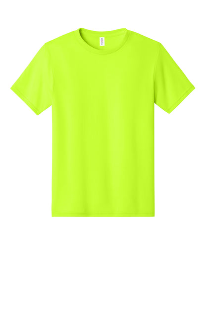 Front View of Safety Green Jerzees Dri-Power 100% Polyester T-Shirt. 21M plain