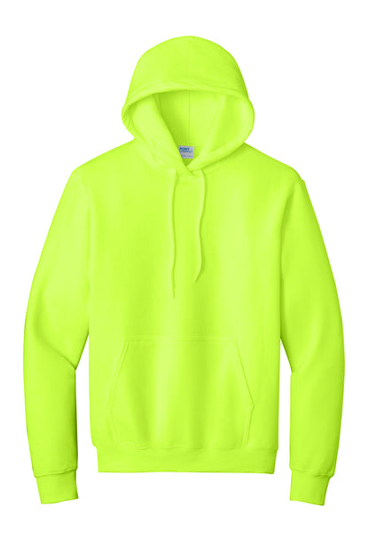 Front View of Safety Green Port & Co Tall Essential Fleece Pullover Hooded Sweatshirt. PC90HT plain