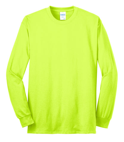Front View of Safety Green Port & Co Tall Long Sleeve Core Blend Tee. PC55LST plain