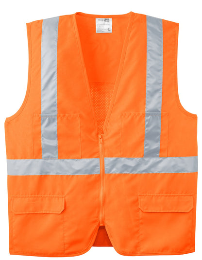 Front View of Safety Orange CornerStone - ANSI 107 Class 2 Mesh Back Safety Vest. CSV405 plain