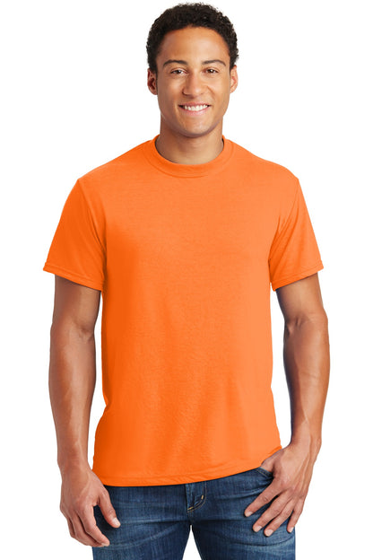 Front View of Safety Orange Jerzees Dri-Power 100% Polyester T-Shirt. 21M plain