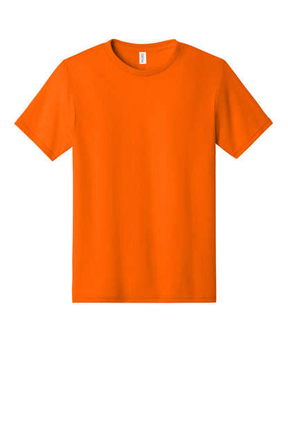 Front View of Safety Orange Jerzees Dri-Power 100% Polyester T-Shirt. 21M plain