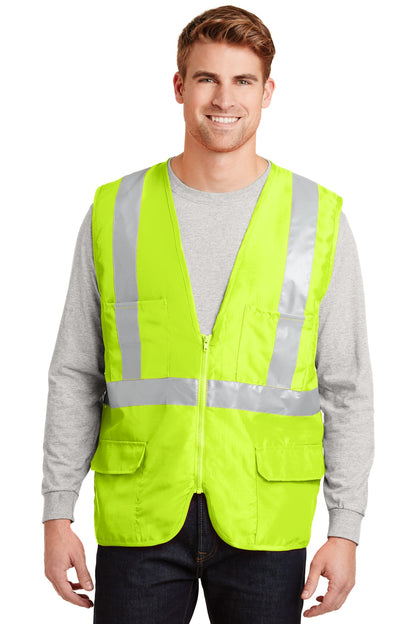 Front View of Safety Yellow CornerStone - ANSI 107 Class 2 Mesh Back Safety Vest. CSV405 plain