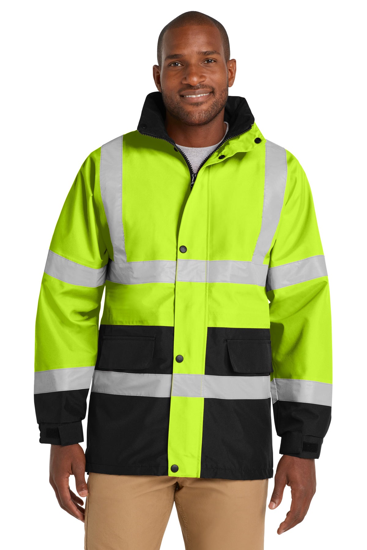 Front View of Safety Yellow CornerStone - ANSI 107 Class 3 Waterproof Parka. CSJ24 plain