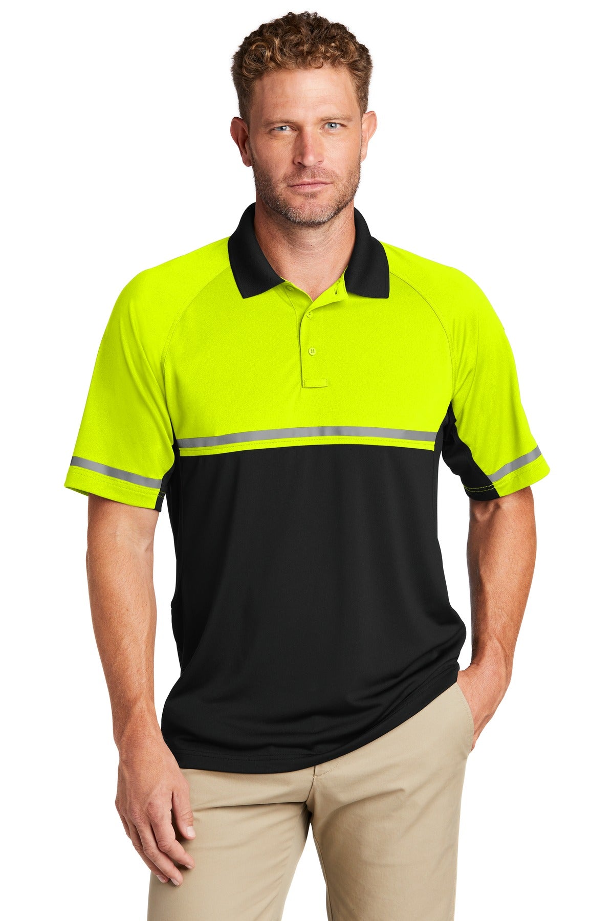 Front View of Safety Ylw/Blk CornerStone Select Lightweight Snag-Proof Enhanced Visibility Polo CS423 plain