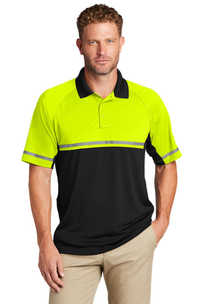 Front View of Safety Ylw/Blk CornerStone Select Lightweight Snag-Proof Enhanced Visibility Polo CS423 plain
