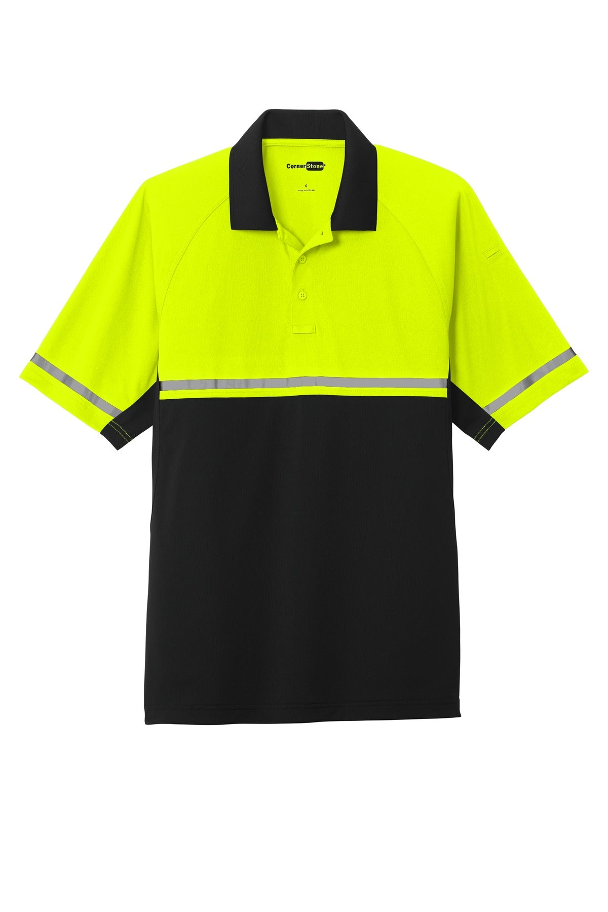 Front View of Safety Ylw/Blk CornerStone Select Lightweight Snag-Proof Enhanced Visibility Polo CS423 plain